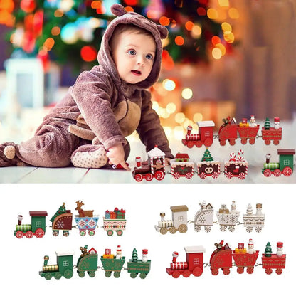 Christmas Wooden Train Set Holiday Decoration Santa Snowman Kids Gift Toy