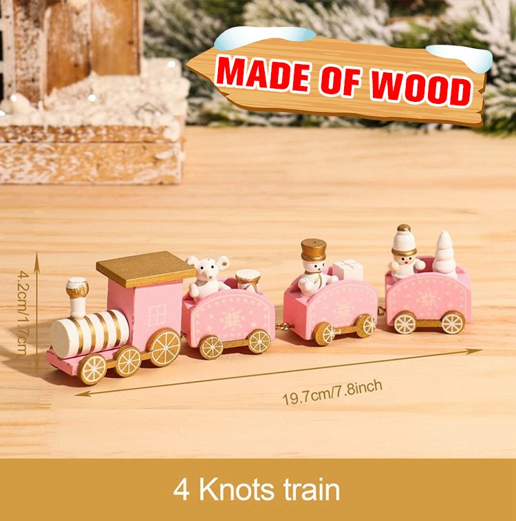 Christmas Wooden Train Set Holiday Decoration Santa Snowman Kids Gift Toy