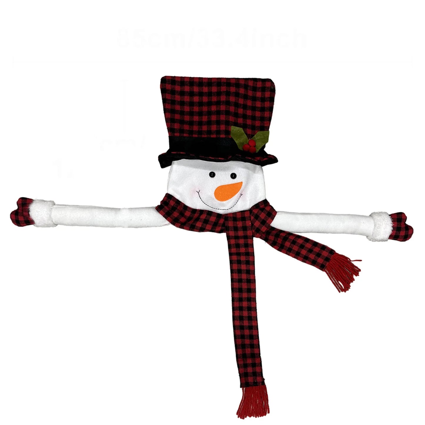 Large Plush Snowman Christmas Tree Topper | Red & Black Buffalo Plaid Tree Hugger Decoration
