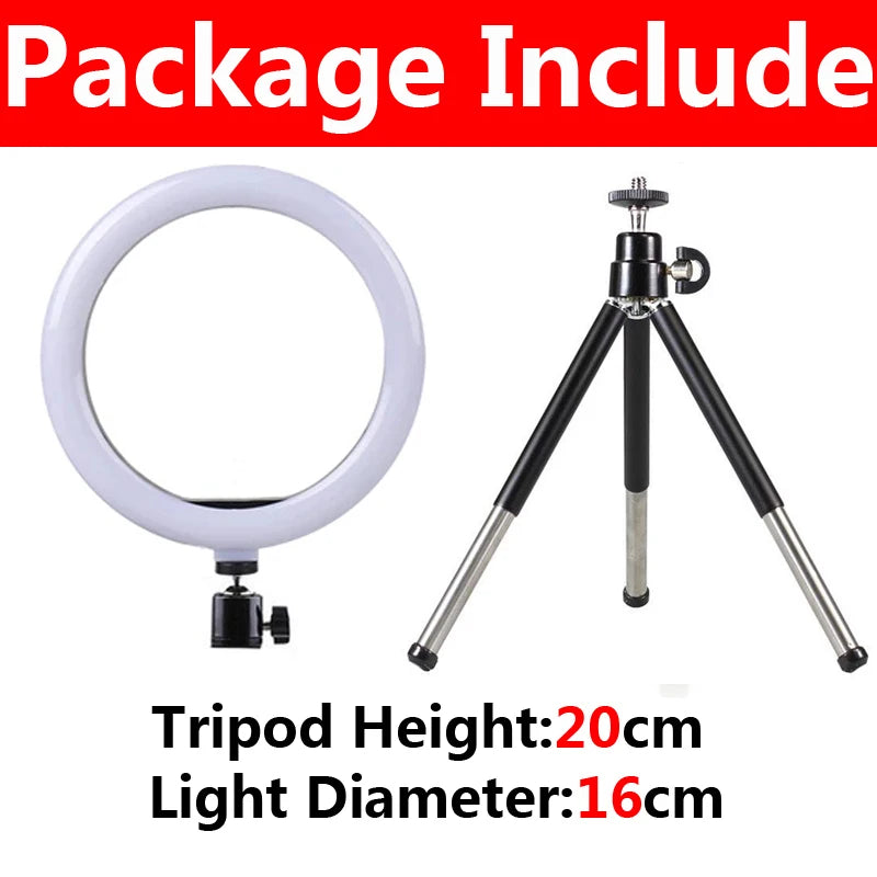 LED Selfie Ring Light with Mini Tripod & Remote | Round Dimmable Fill Lamp for TikTok, Makeup & Live Video