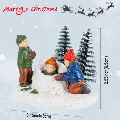Christmas Village Set Kids Playing Figurine Resin Miniature Holiday Decor