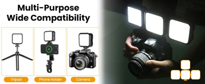 Mini LED Camera Video Light On-Camera Dimmable Vlogging Light with Cold Shoe Mounts