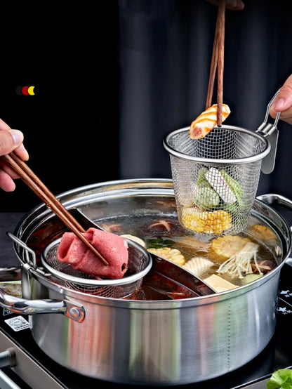 Stainless Steel Blanching Strainer – Mesh Spaghetti / Pasta Cooker Utensil with Long Handle