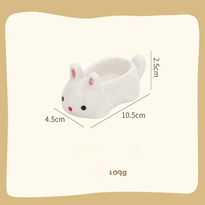 Cute Pet Cartoon Ceramic Gravy Boat – Japanese Style Rabbit & Dog Porcelain Dish