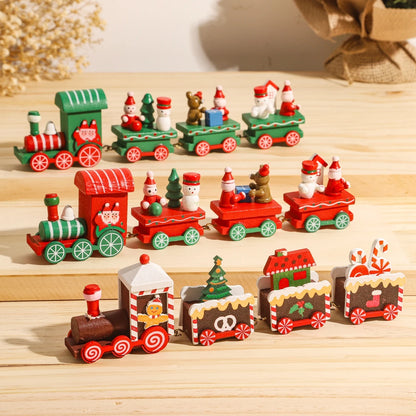 Christmas Wooden Train Set Holiday Decoration Santa Snowman Kids Gift Toy
