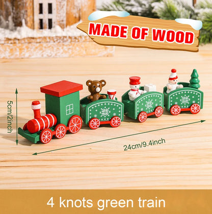 Christmas Wooden Train Set Holiday Decoration Santa Snowman Kids Gift Toy
