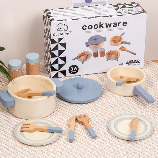 Wooden Children's Simulation Kitchen Toys Early Educational Toys Pots and Pans Food Role-Play Chef