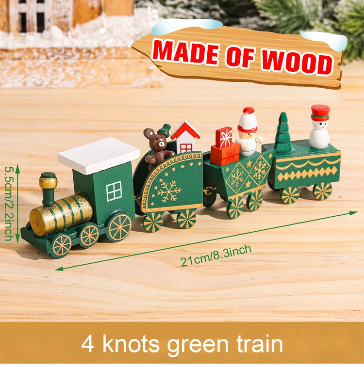 Christmas Wooden Train Set Holiday Decoration Santa Snowman Kids Gift Toy