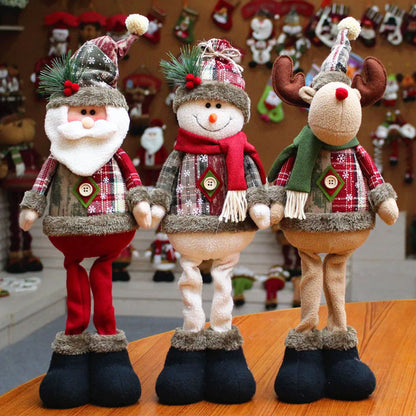 3 Pack Extendable Christmas Plush Dolls | Standing Santa, Snowman & Reindeer Figures