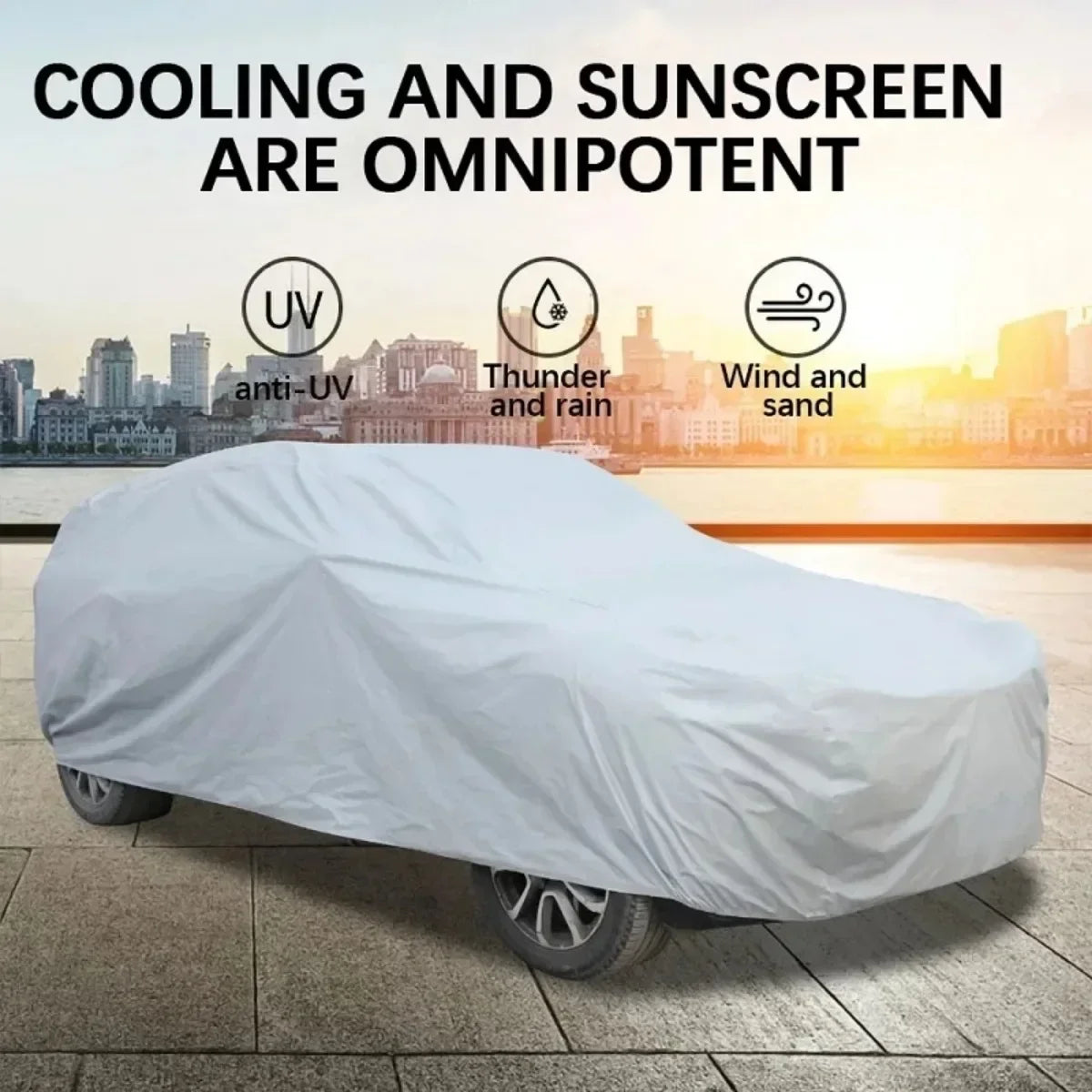 Outdoor Car Cover Silver Dacron – Universal Sedan, UV, Snow, Sun, Dust & Waterproof Protection