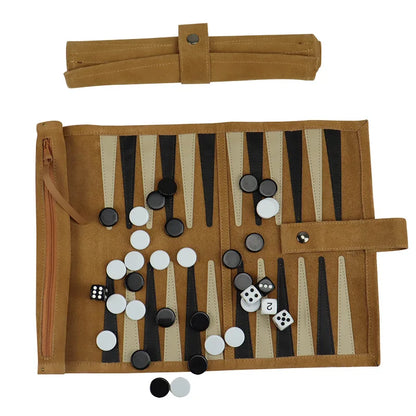 Portable Roll Up Chess & Backgammon Board Game Travel Set PU Leather