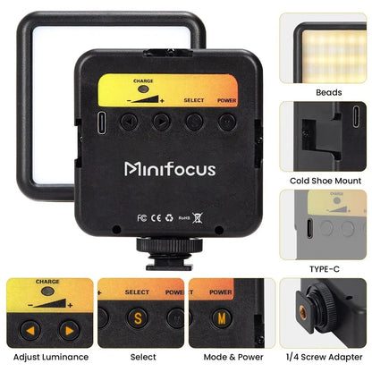 Mini LED Camera Video Light On-Camera Dimmable Vlogging Light with Cold Shoe Mounts