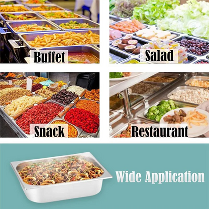 4-Pcs Half-Size Stainless Steel Steam Table Pans – 2.5 Inch Deep Catering Food Pan