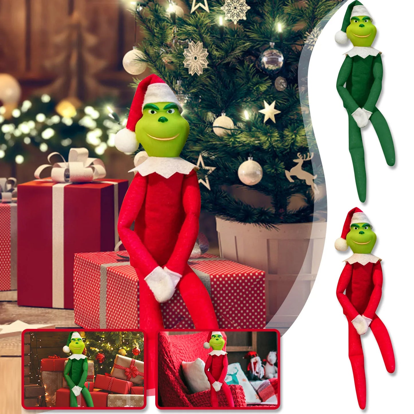 The Grinch Elf on the Shelf Poseable Plush Doll | Christmas Home Decoration & Holiday Gift