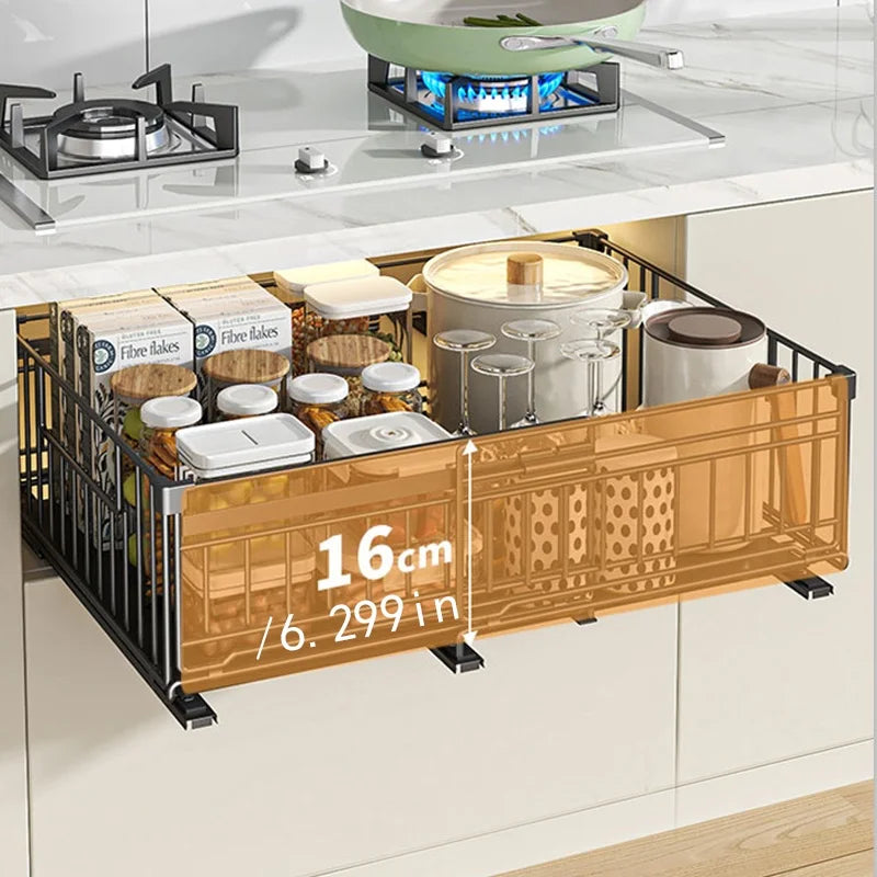 Adjustable Pull-Out Shelf Space-Saving Cabinet for Kitchen Under Sink Storage