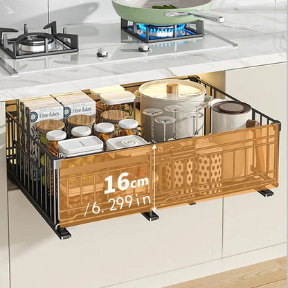 Adjustable Pull-Out Shelf Space-Saving Cabinet for Kitchen Under Sink Storage