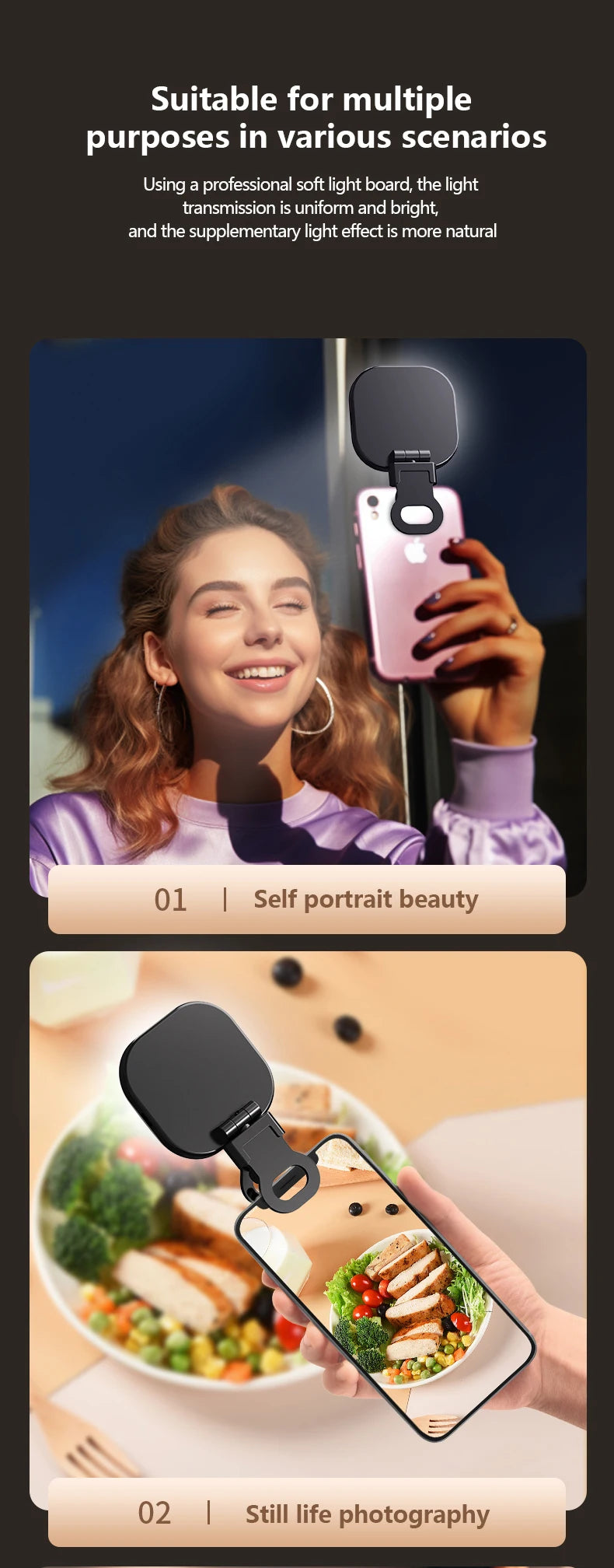 Portable Beauty Fill Light Pocket LED Selfie Light with Clip for Live Streaming & Photos