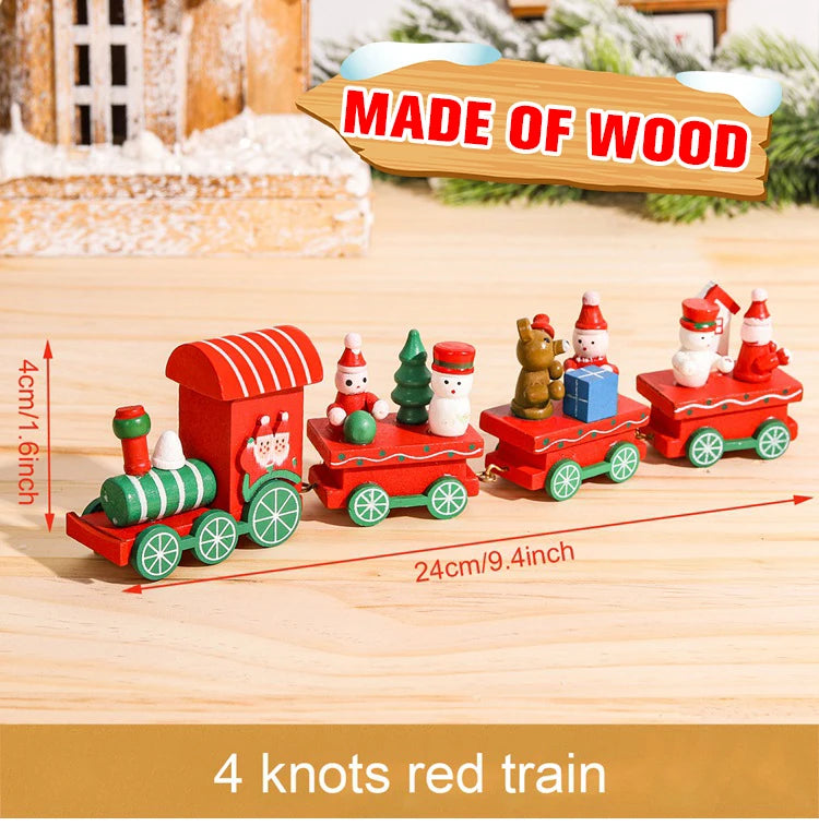 Christmas Wooden Train Set Holiday Decoration Santa Snowman Kids Gift Toy