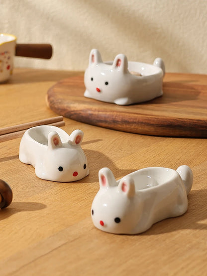 Cute Pet Cartoon Ceramic Gravy Boat – Japanese Style Rabbit & Dog Porcelain Dish