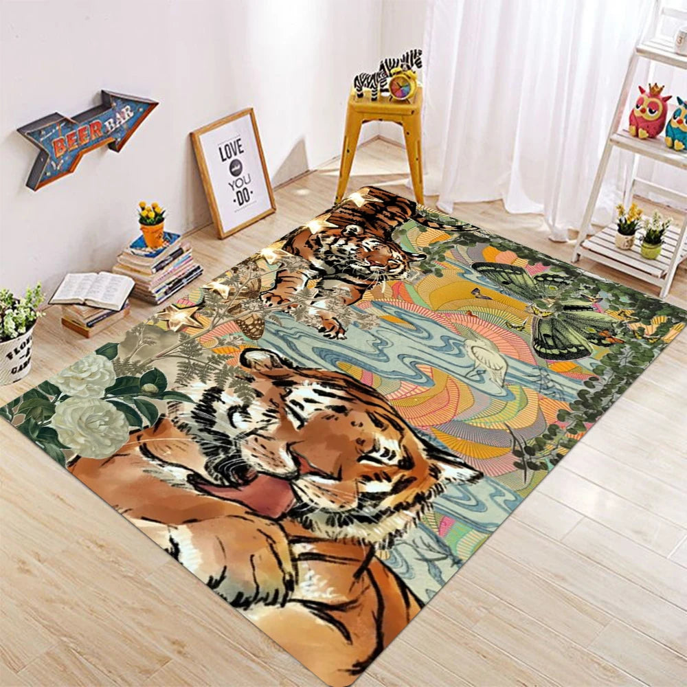Modern Tiger Design Soft Non-Slip Rectangle Rug Washable Home Carpet