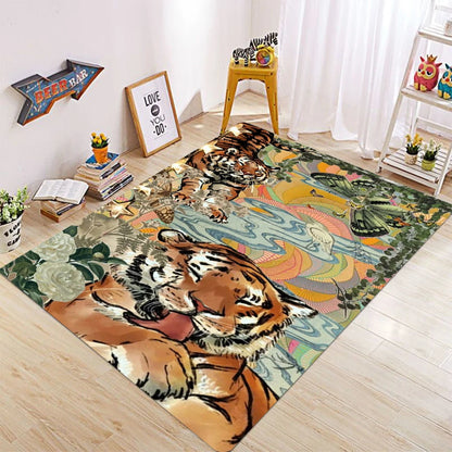 Modern Tiger Design Soft Non-Slip Rectangle Rug Washable Home Carpet