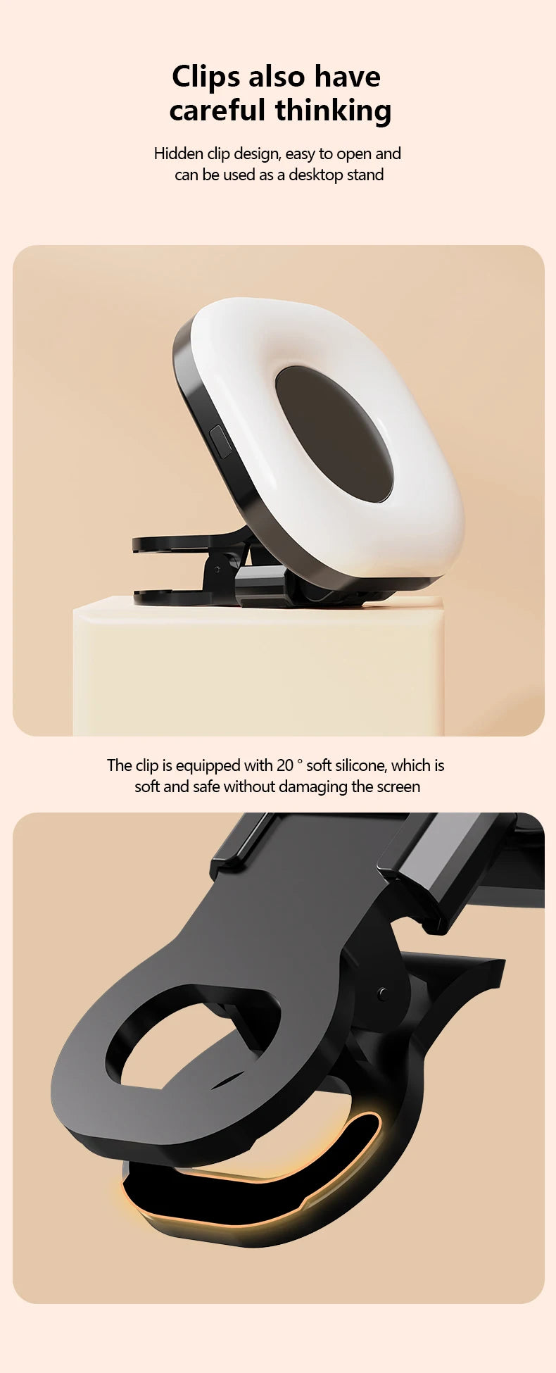 Portable Beauty Fill Light Pocket LED Selfie Light with Clip for Live Streaming & Photos