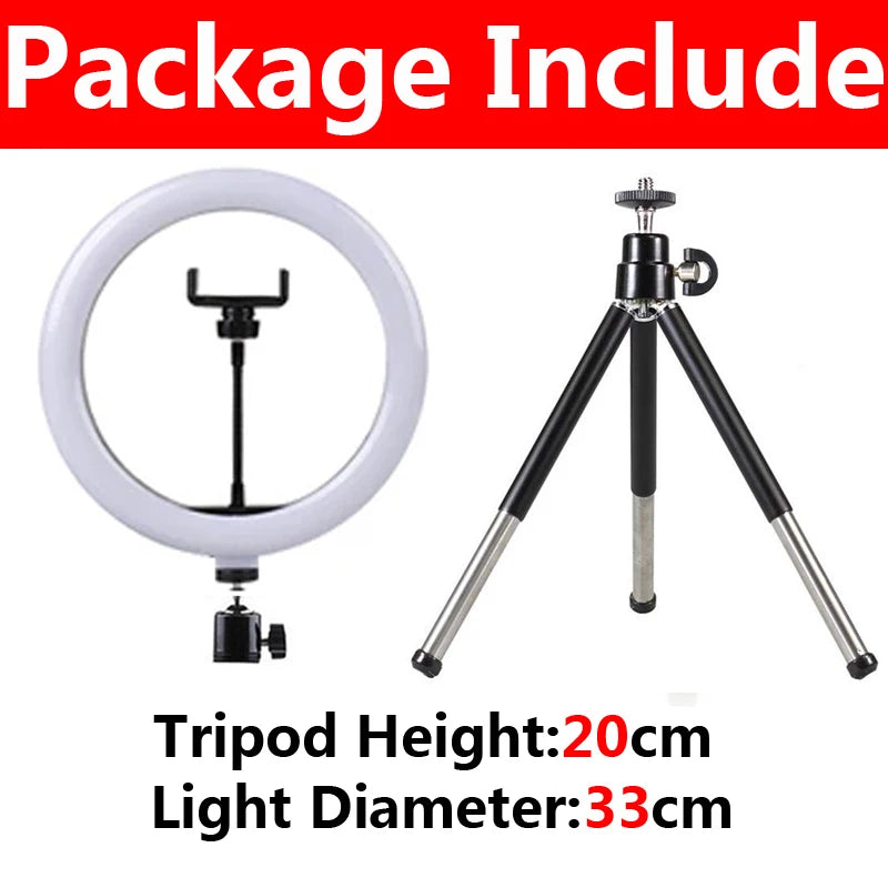 LED Selfie Ring Light with Mini Tripod & Remote | Round Dimmable Fill Lamp for TikTok, Makeup & Live Video