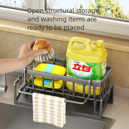 Kitchen Sink Tap-Mounted Storage Shelf with Drainage Rack Organizer