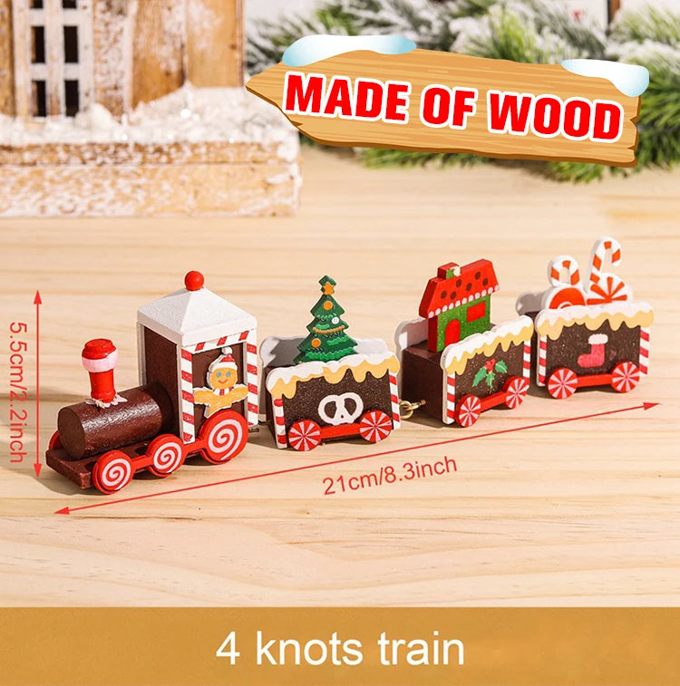 Christmas Wooden Train Set Holiday Decoration Santa Snowman Kids Gift Toy