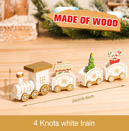 Christmas Wooden Train Set Holiday Decoration Santa Snowman Kids Gift Toy