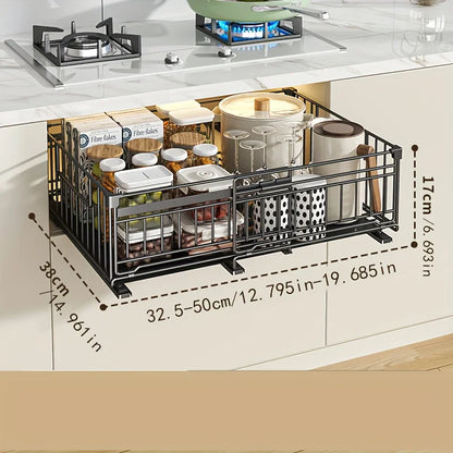 Adjustable Pull-Out Shelf Space-Saving Cabinet for Kitchen Under Sink Storage