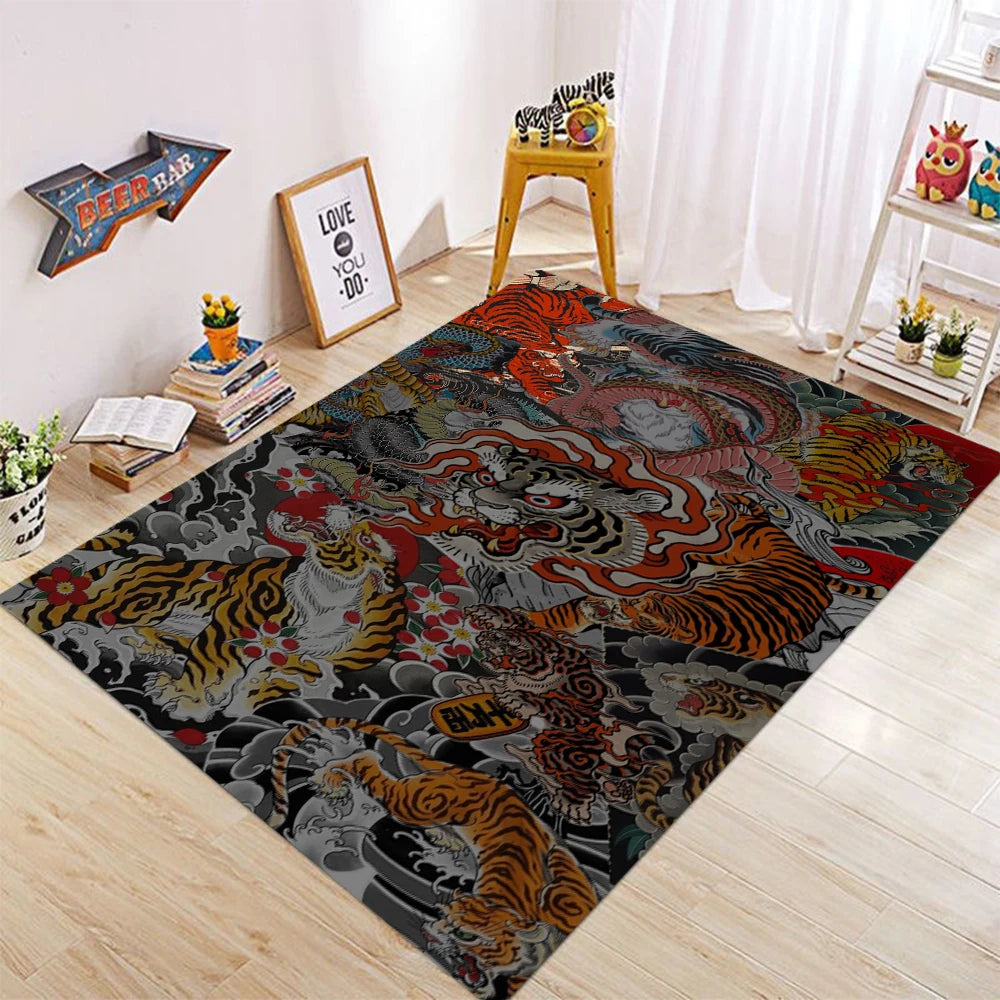 Modern Tiger Design Soft Non-Slip Rectangle Rug Washable Home Carpet