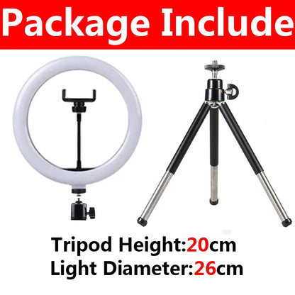 LED Selfie Ring Light with Mini Tripod & Remote | Round Dimmable Fill Lamp for TikTok, Makeup & Live Video