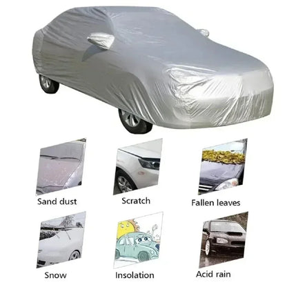 Outdoor Car Cover Silver Dacron – Universal Sedan, UV, Snow, Sun, Dust & Waterproof Protection