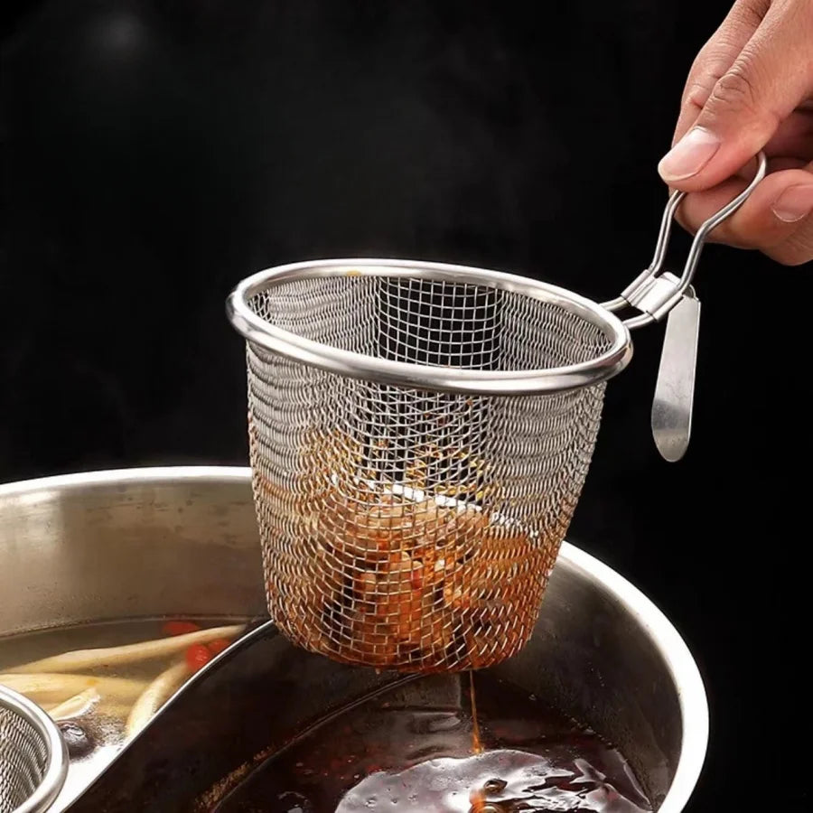 Stainless Steel Blanching Strainer – Mesh Spaghetti / Pasta Cooker Utensil with Long Handle