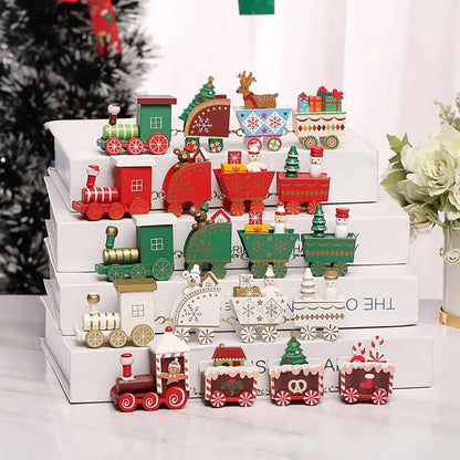 Christmas Wooden Train Set Holiday Decoration Santa Snowman Kids Gift Toy
