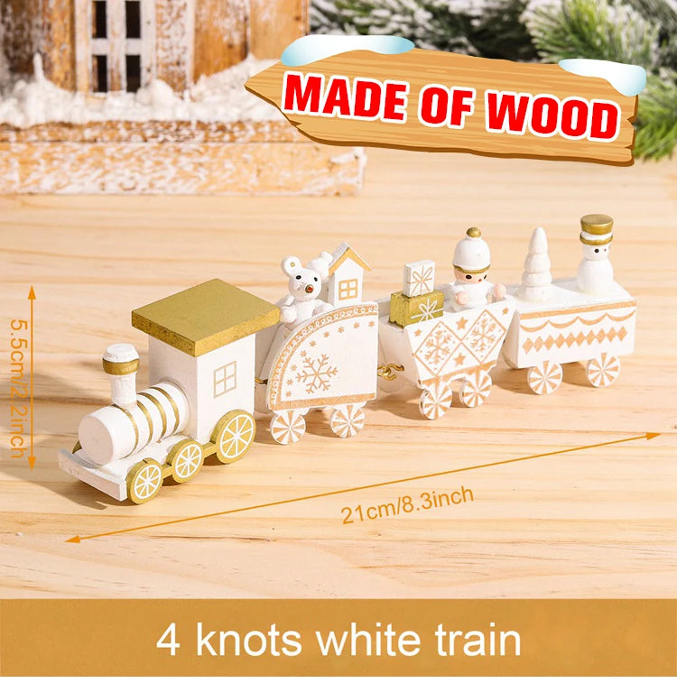Christmas Wooden Train Set Holiday Decoration Santa Snowman Kids Gift Toy