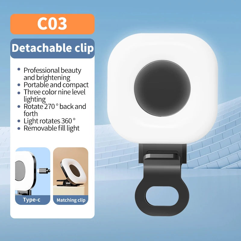 Portable Beauty Fill Light Pocket LED Selfie Light with Clip for Live Streaming & Photos
