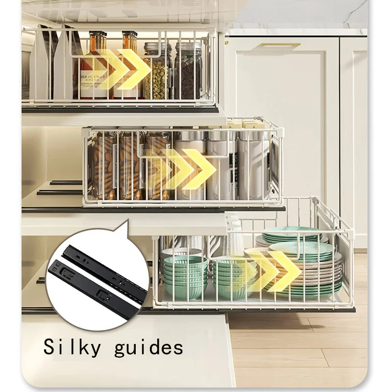 Adjustable Pull-Out Shelf Space-Saving Cabinet for Kitchen Under Sink Storage