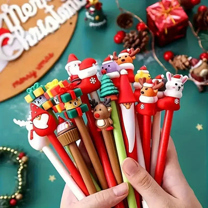 12pcs Kawaii Christmas Gel Pens 0.5mm Black Ink Cute Holiday Stationery Gift