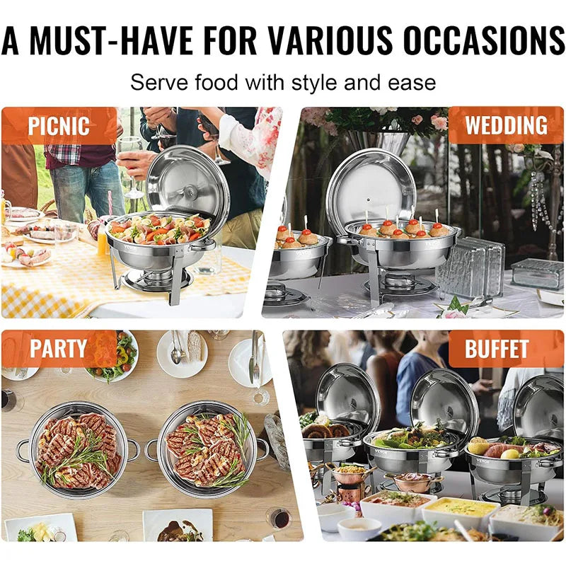 5QT Stainless Steel Chafing Dish Buffet Set – Round with Lid & Warmers for Party