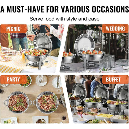 5QT Stainless Steel Chafing Dish Buffet Set – Round with Lid & Warmers for Party