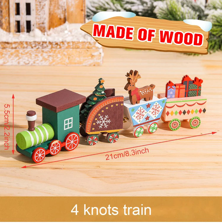 Christmas Wooden Train Set Holiday Decoration Santa Snowman Kids Gift Toy