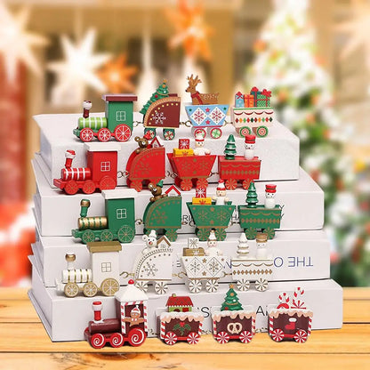 Christmas Wooden Train Set Holiday Decoration Santa Snowman Kids Gift Toy