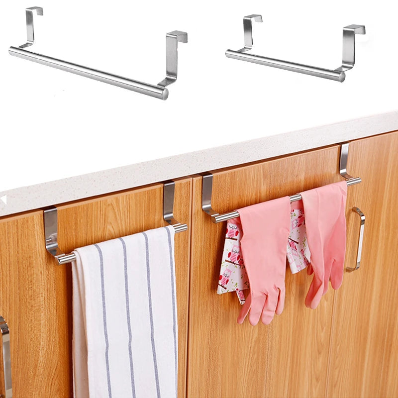 Kitchen Cabinet Door Towel Bar Stainless Steel Punch-free Hooks
