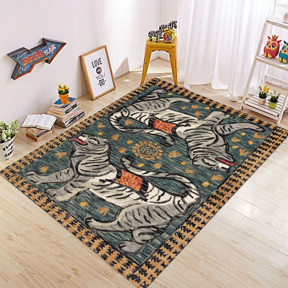 Modern Tiger Design Soft Non-Slip Rectangle Rug Washable Home Carpet