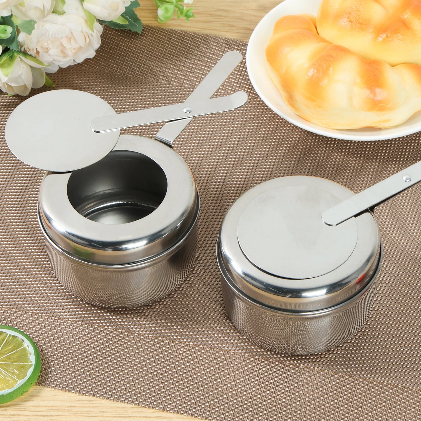 6-Pcs Stainless Steel Chafing Fuel Holder with Safety Cover – Round Buffet Set