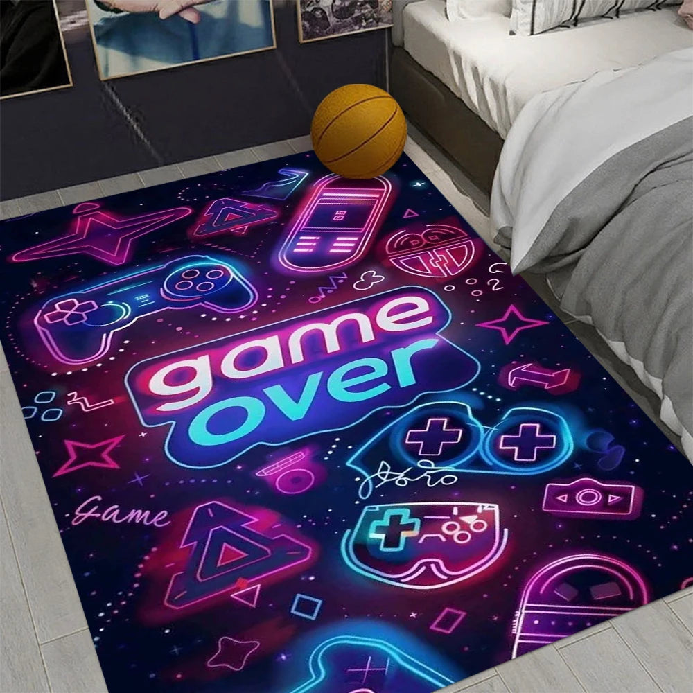 Modern Gaming Arcade Design Non-Slip Area Rug Rectangle Washable Home Carpet