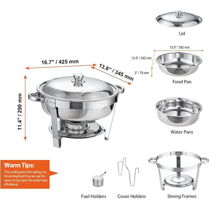 5QT Stainless Steel Chafing Dish Buffet Set – Round with Lid & Warmers for Party