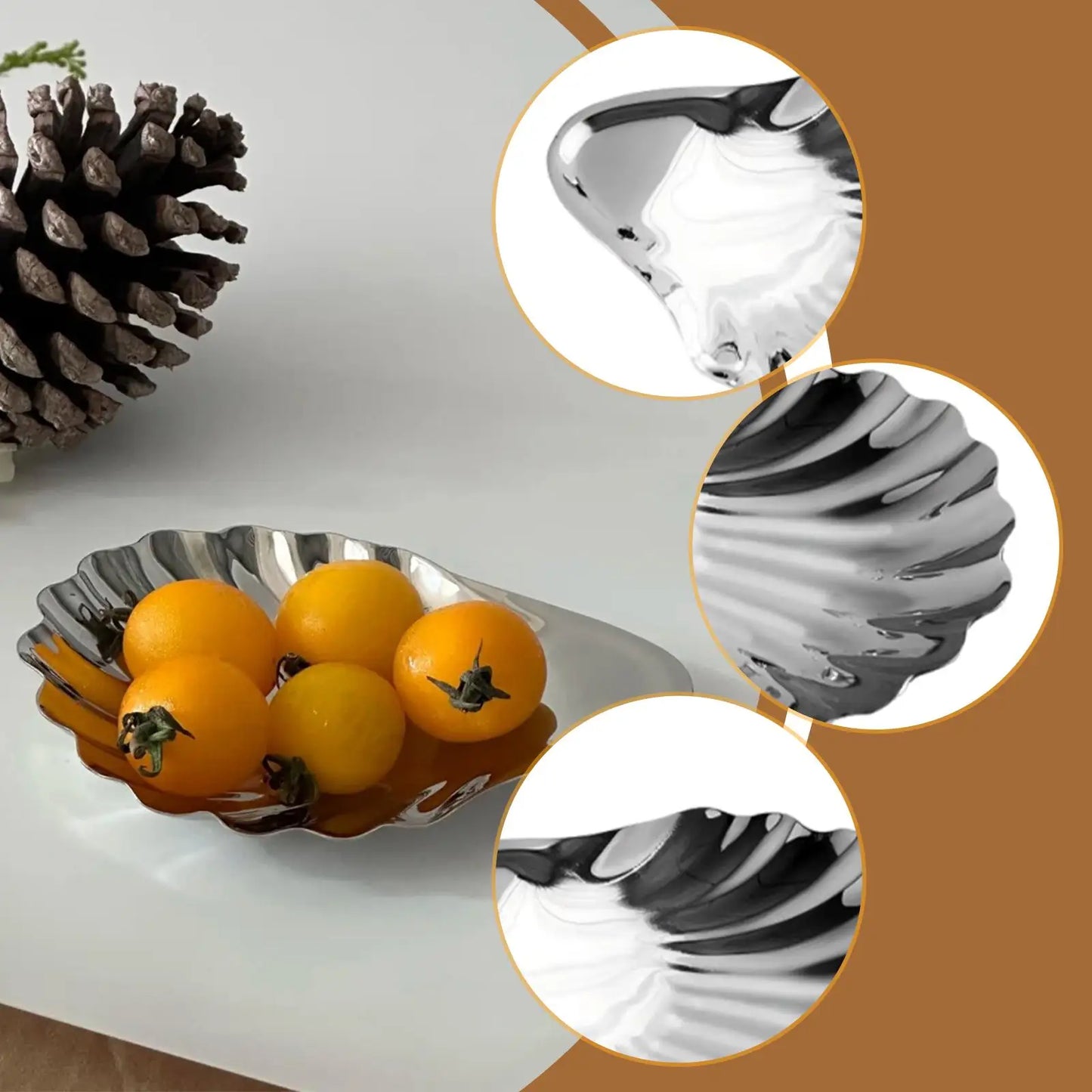 Stainless Steel Shell Plate – Fruit, Snack, Dessert & Cheese Dish, European Style